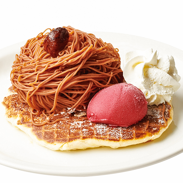 モンブランワッフルパンケーキ&カシスソルベ