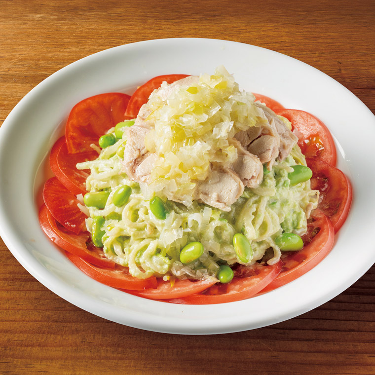 蒸し鶏と枝豆ヒスイ冷麺