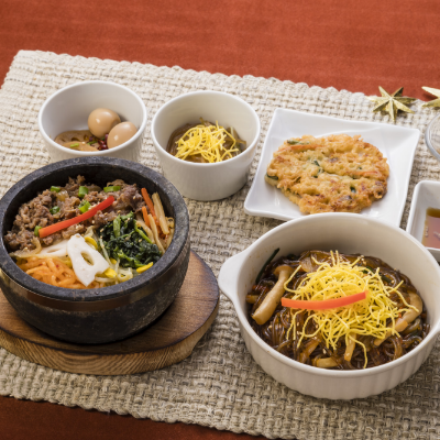 牛カルビ石焼ビビンバ＆きのこチャプチェセット