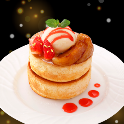 キャラメルりんごと苺のスフレケーキ ダブル